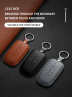 Leather Smart Car Key Cover Compatible with Chery Jaecoo J7, J6, J8; Tiggo 7/8 Pro Max; Omoda 5, C5; Tiggo 7/8 Pro Plus; Arrizo 5 Plus