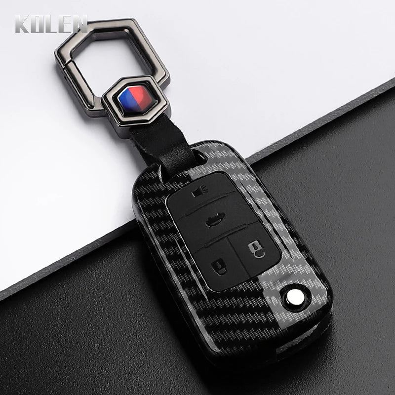 Car Key Cover Compatible with Chevrolet Cruze Aveo Trax Sail Malibu Captiva; Opel/Vauxhall Astra J Corsa Insignia Mokka – Carbon Fiber Style