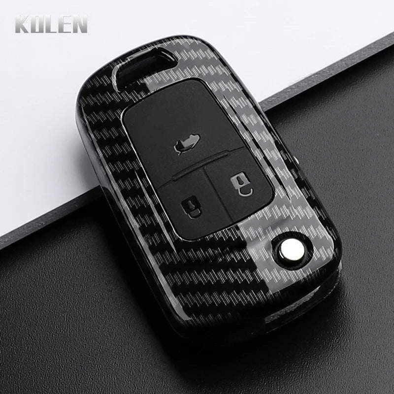 Car Key Cover Compatible with Chevrolet Cruze Aveo Trax Sail Malibu Captiva; Opel/Vauxhall Astra J Corsa Insignia Mokka – Carbon Fiber Style
