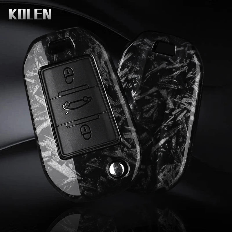 Car Key Cover Compatible with Peugeot 208 301 307 308 508 2008 3008 5008 Expert; Citroen C3 C4 C5 Cactus C6 C8 – Carbon Fiber Style