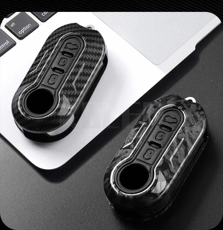 Car Key Cover Compatible with Fiat 500 Ducato Punto Panda; Lancia Musa; Citroen Jumper; Peugeot Boxer – Carbon Fiber Style