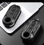 Car Key Cover Compatible with Fiat 500 Ducato Punto Panda; Lancia Musa; Citroen Jumper; Peugeot Boxer – Carbon Fiber Style