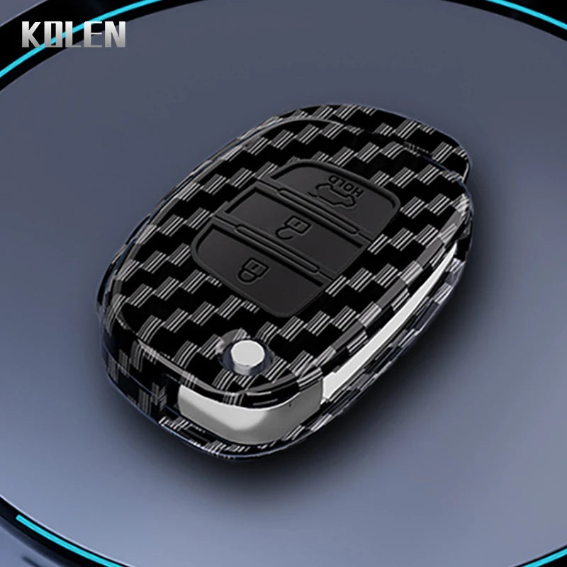 Car Key Cover Compatible with Hyundai Solaris Creta ix25 Kona Tucson Santa Fe Sonata Elantra ix35 i20 HB20 ix45 – Carbon Fiber Style