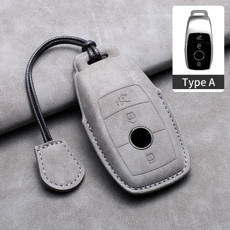 Leather Car Key Cover Compatible with Mercedes-Benz A-Class, C-Class, E-Class, S-Class, G-Class, GLC, CLE, CLA, W177, W205, W213, W222, X167, AMG