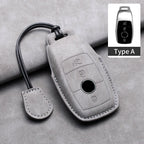 Leather Car Key Cover Compatible with Mercedes-Benz A-Class, C-Class, E-Class, S-Class, G-Class, GLC, CLE, CLA, W177, W205, W213, W222, X167, AMG