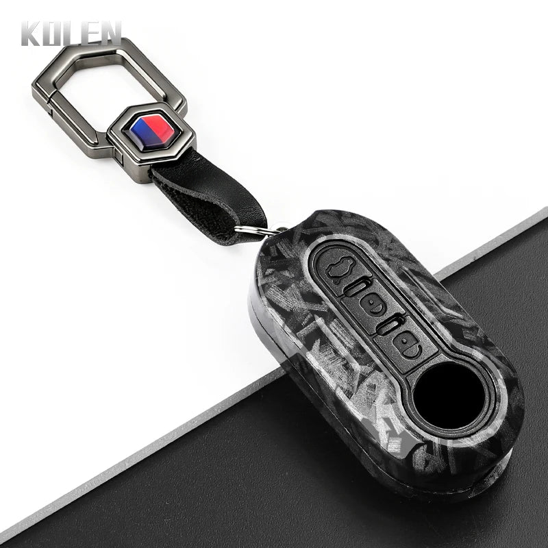 Car Key Cover Compatible with Fiat 500 Ducato Punto Panda; Lancia Musa; Citroen Jumper; Peugeot Boxer – Carbon Fiber Style