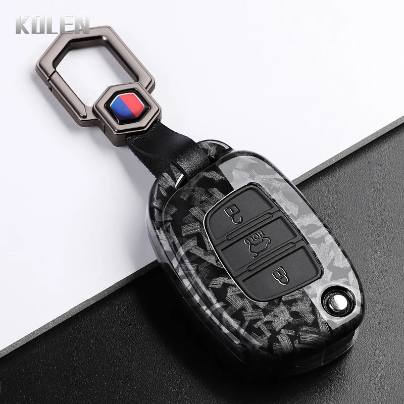 Car Key Cover Compatible with Hyundai ix35 ix45 ix25 i10 i20 i30 HB20 Sonata Verna Solaris Santa Elantra Mistra – Carbon Fiber Style