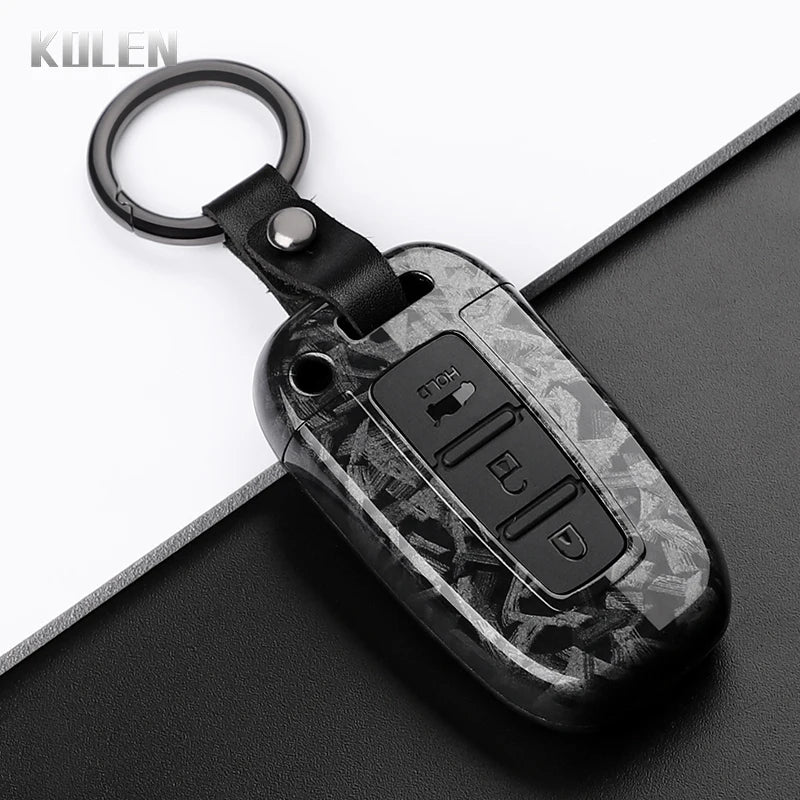 Car Key Cover Compatible with Hyundai ix35 Elantra Sonata 8 9; Kia Sportage K5 K2 Sorento Optima Forte – Carbon Fiber Style