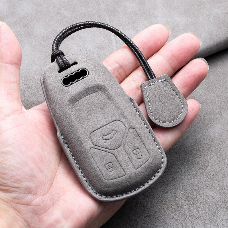 Leather Car Key Fob Cover Compatible with Audi A1, A3, 8P, A4, B8, B9, A5, A6, C7, A7, A8, Q3, Q5, Q7, Q8, C8, D5, 4M, RS3, S4, S5, S7, TT, e-tron