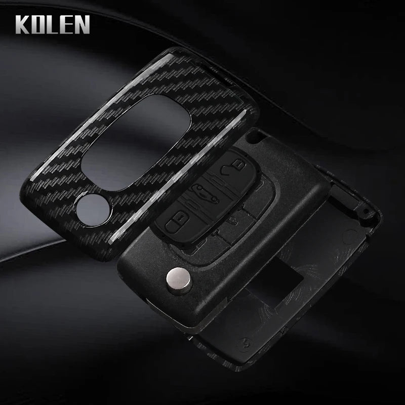 Car Key Cover Compatible with Peugeot 107 207 307 308 407 607 3008 5008; Citroen Xsara Picasso C5 C6 C8 – Carbon Fiber Style