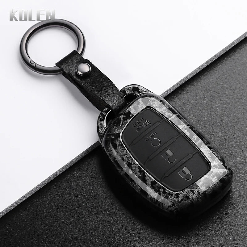 Car Key Cover Compatible with Hyundai Tucson Santa Fe Rena Sonata Elantra Creta ix35 ix45 i10 i30 i40 – Carbon Fiber Style