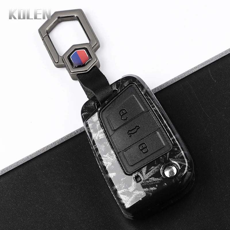 Car Key Cover Compatible with Volkswagen (VW) Golf 7 MK7 Tiguan MK2; SEAT Ateca Leon FR 2 Ibiza – Carbon Fiber Style