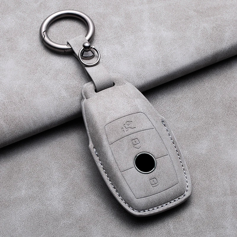 Leather Car Key Cover Compatible with Mercedes-Benz A-Class, C-Class, E-Class, S-Class, G-Class, GLC, CLE, CLA, W177, W205, W213, W222, X167, AMG