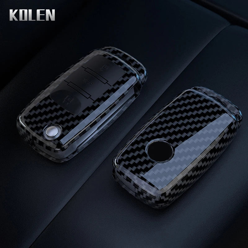 Car Key Cover Compatible with Volkswagen (VW) Polo Golf Passat Beetle Tiguan; SEAT Leon Altea; Skoda Octavia Kodiaq – Carbon Fiber Style