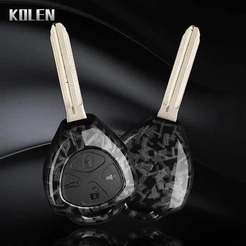Car Key Cover Compatible with Toyota Corolla Vios Camry Yaris RAV4 Hilux Cruiser Fortuner – 2/3/4 Buttons – Carbon Fiber Style