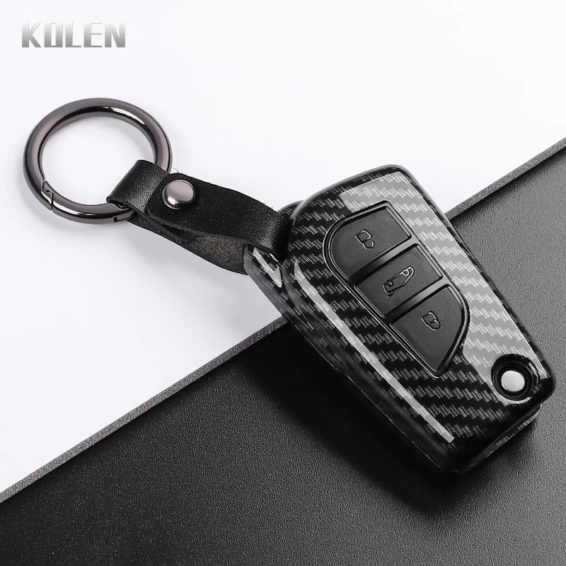 Car Key Cover Compatible with Toyota Camry RAV4 Fortuner Hilux Auris Corolla Avensis Verso Yaris Aygo; Scion tC – Carbon Fiber Style