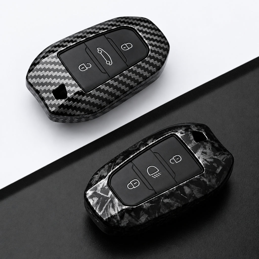 Car Key Cover Compatible with Peugeot 2008 3008 4008 5008 308 408 508; Citroen C1 C2 C4 C6 C3-XR Picasso Grand DS3 DS5 – Carbon Fiber Style