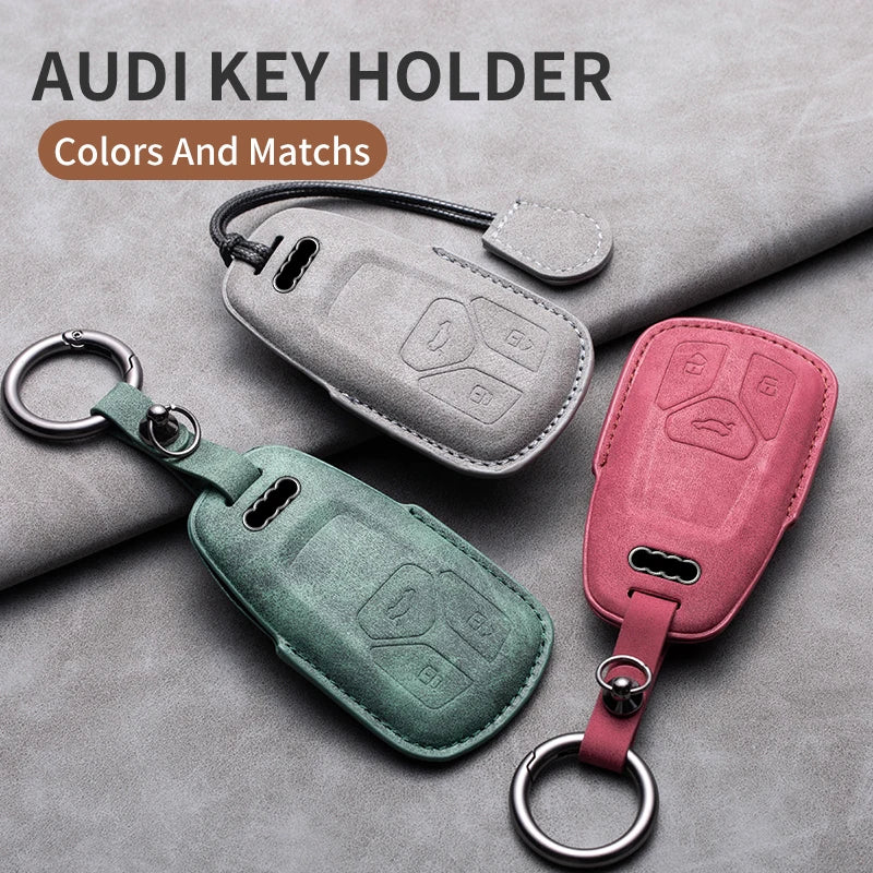 Leather Remote Key Fob Cover Compatible with Audi A4, B9, A5, A6, 8S, 8W, Q5, Q7, 4M, S4, S5, S7, TT, TTS, TFSI