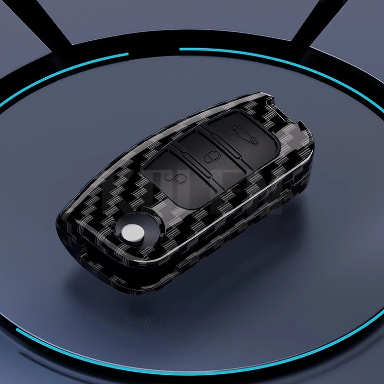 Car Key Cover Compatible with Ford Fiesta Focus 2 Ecosport Kuga Escape Falcon B-Max C-Max Eco Sport Galaxy – Carbon Fiber Style