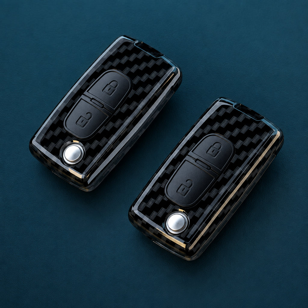Flip Key Cover Compatible with Peugeot 107 207 307 308 407 607 3008 5008; Citroen Xsara Picasso C3 C4 C5 C6 C8 – Carbon Fiber Style