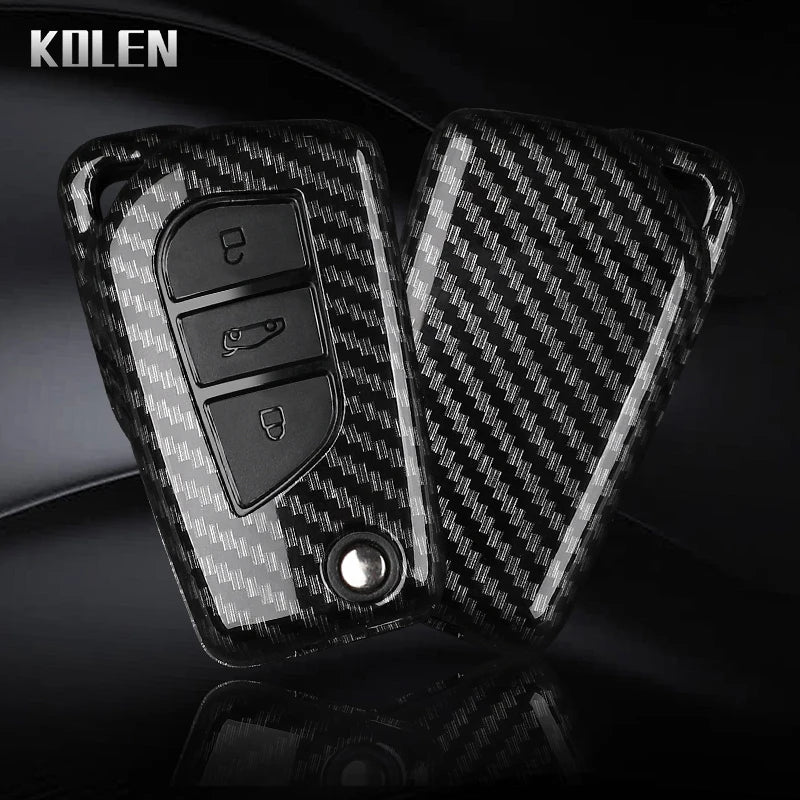 Car Key Cover Compatible with Toyota Camry RAV4 Fortuner Hilux Auris Corolla Avensis Verso Yaris Aygo; Scion tC – Carbon Fiber Style