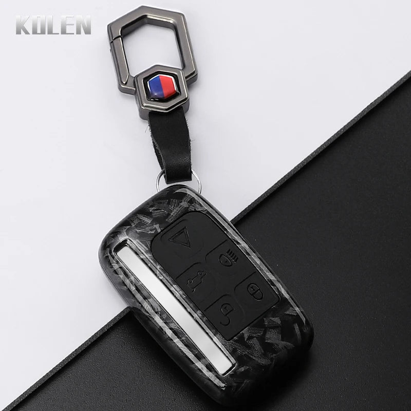 Car Key Cover Compatible with Jaguar XE XJ XF Guitar; Land Rover Range Rover Sport Evoque Freelander Velar Discovery 4 – Carbon Fiber Style