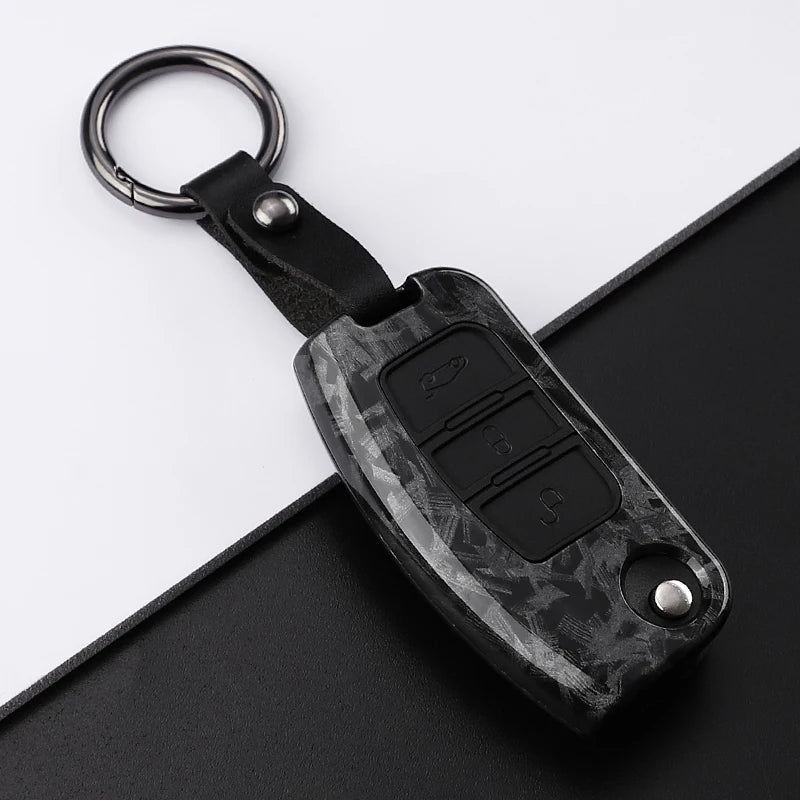 Car Key Cover Compatible with Ford B-Max C-Max Eco Sport Galaxy Fiesta Focus 2 Ecosport Kuga Escape Falcon – Carbon Fiber Style