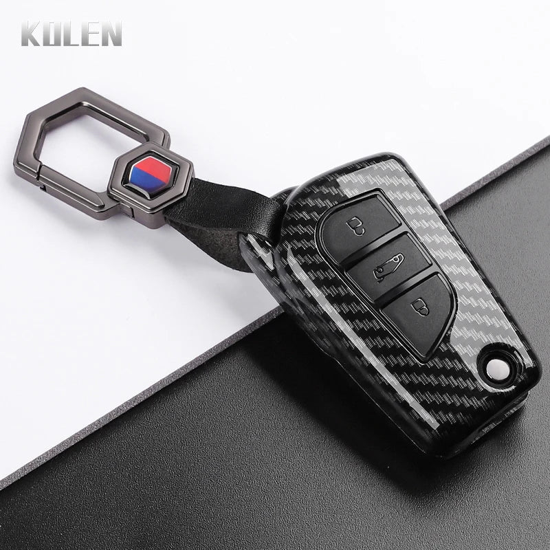 Car Key Cover Compatible with Toyota Camry RAV4 Fortuner Hilux Auris Corolla Avensis Verso Yaris Aygo; Scion tC – Carbon Fiber Style