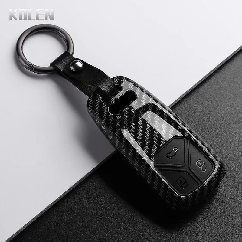 Car Key Cover Compatible with Audi A4 B9 A5 A6 8S 8W Q5 Q7 4M S4 S5 S7 TT TTS TFSI RS – Carbon Fiber Style