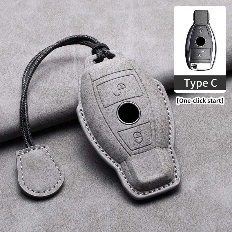 Leather Car Key Cover Compatible with Mercedes-Benz A-Class, C-Class, E-Class, S-Class, G-Class, GLC, CLE, CLA, W177, W205, W213, W222, X167, AMG