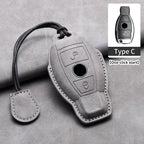 Leather Car Key Cover Compatible with Mercedes-Benz A-Class, C-Class, E-Class, S-Class, G-Class, GLC, CLE, CLA, W177, W205, W213, W222, X167, AMG