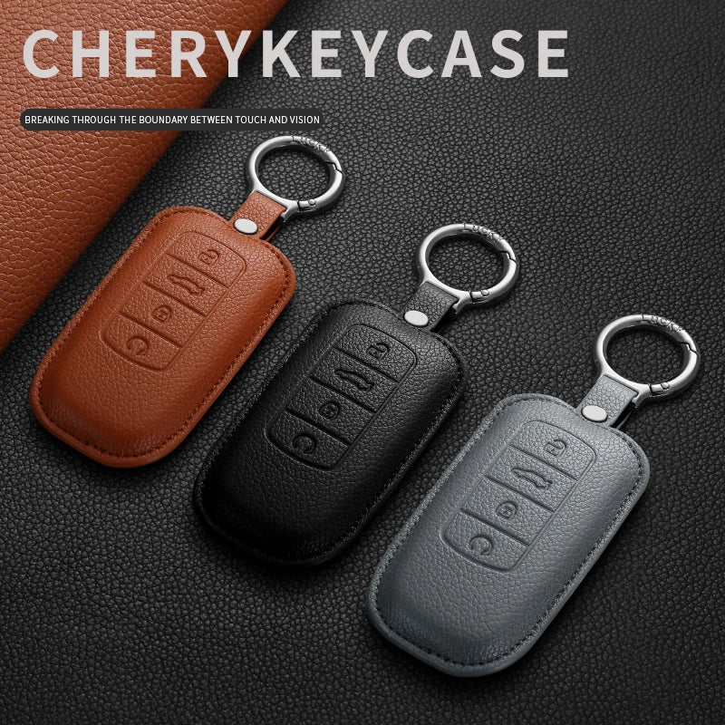Leather Smart Car Key Cover Compatible with Chery Jaecoo J7, J6, J8; Tiggo 7/8 Pro Max; Omoda 5, C5; Tiggo 7/8 Pro Plus; Arrizo 5 Plus