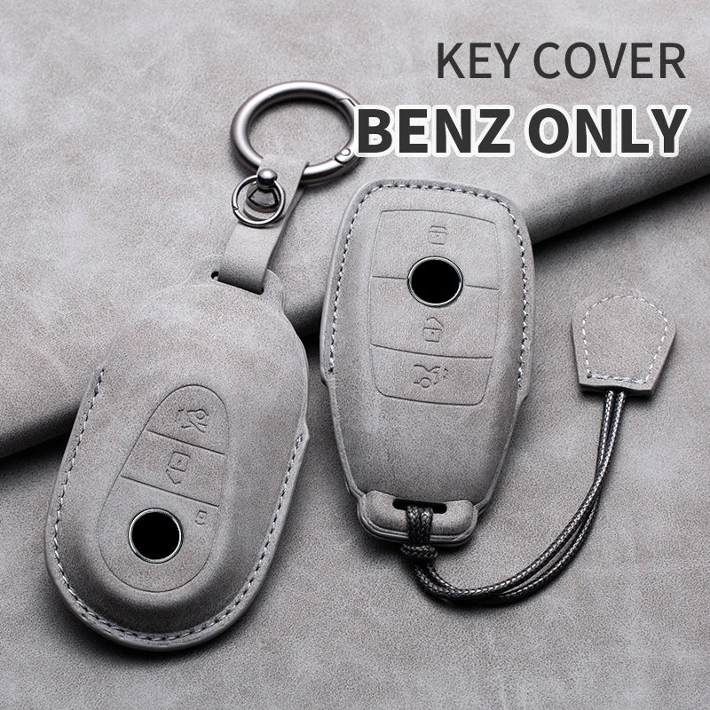 Leather Car Key Cover Compatible with Mercedes-Benz A-Class, C-Class, E-Class, S-Class, G-Class, GLC, CLE, CLA, W177, W205, W213, W222, X167, AMG