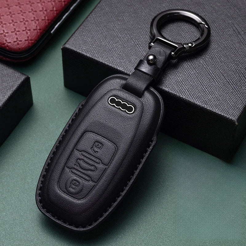 Genuine Leather Car Key Cover Compatible with Audi A3, A4, A6, A7, A8, B9, C8, D5, 4K, S8, Q7, Q8, SQ8, e-tron, 2018, 2019, 2020–2026