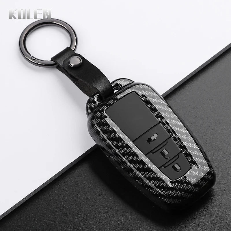 Car Key Cover Compatible with Toyota Prius Camry Corolla CHR C-HR RAV4 Land Cruiser Prado – Carbon Fiber Style