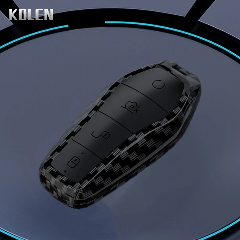 Car Key Cover Compatible with BYD Qin Plusdmi Atto 3 Han EV Dolphin – 4 Buttons – Carbon Fiber Style