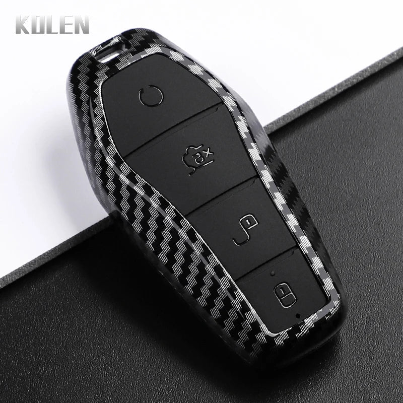 Car Key Cover Compatible with BYD Han EV Tang DM Qin Plus Song Pro Max Yuan Dolphin E2 – Carbon Fiber Style