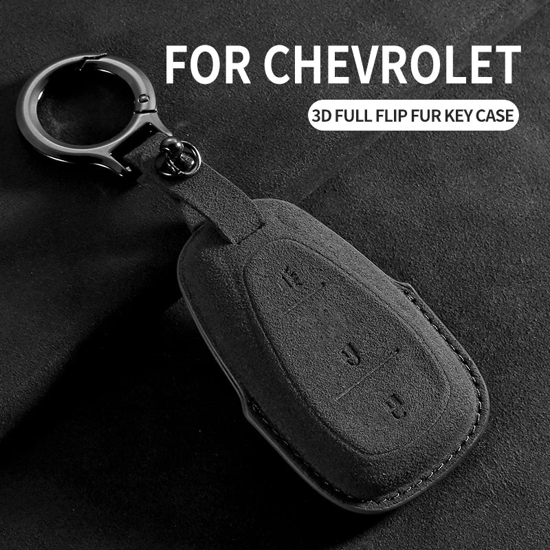 Suede Car Key Cover Compatible with Chevrolet Cruze, Spark, Sonic, Camaro, Volt, Bolt, Trax, Malibu, Onix, Equinox, Orlando, Blazer, Traverse