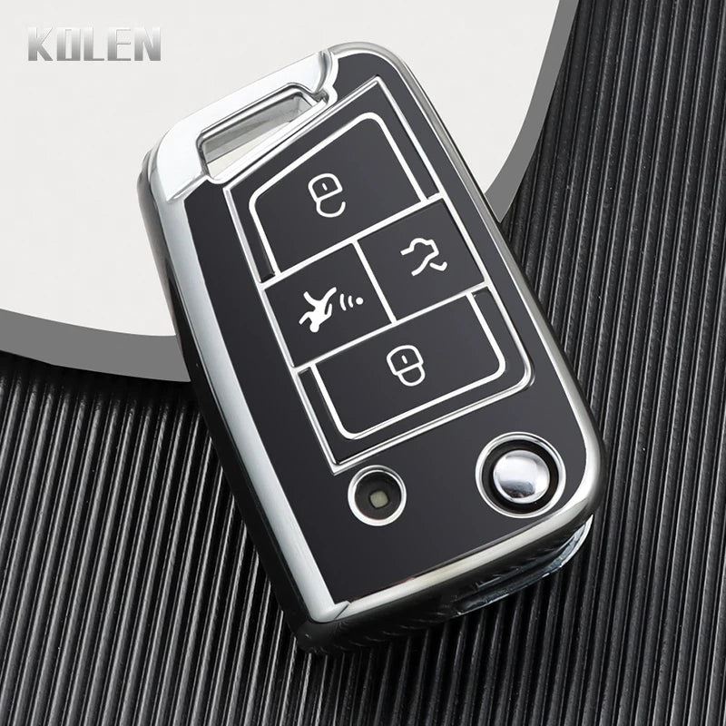 Car Key Cover Compatible with Volkswagen (VW) Golf 7 MK7 Tiguan MK2; SEAT Ateca Leon FR 2 Ibiza; Skoda Octavia – Carbon Fiber Style