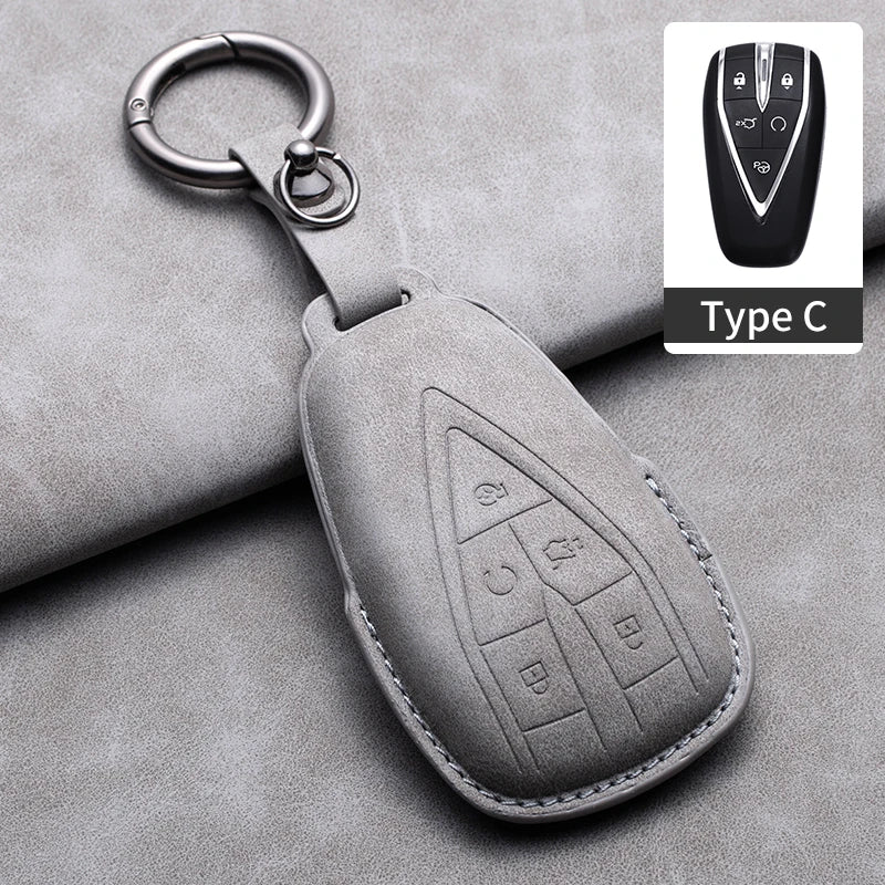 Leather Remote Key Fob Cover Compatible with Changan CS35 Plus, CS55 Plus, CS75 Plus, Eado, UNI-T, UNI K, Oushang X5, X7, EV