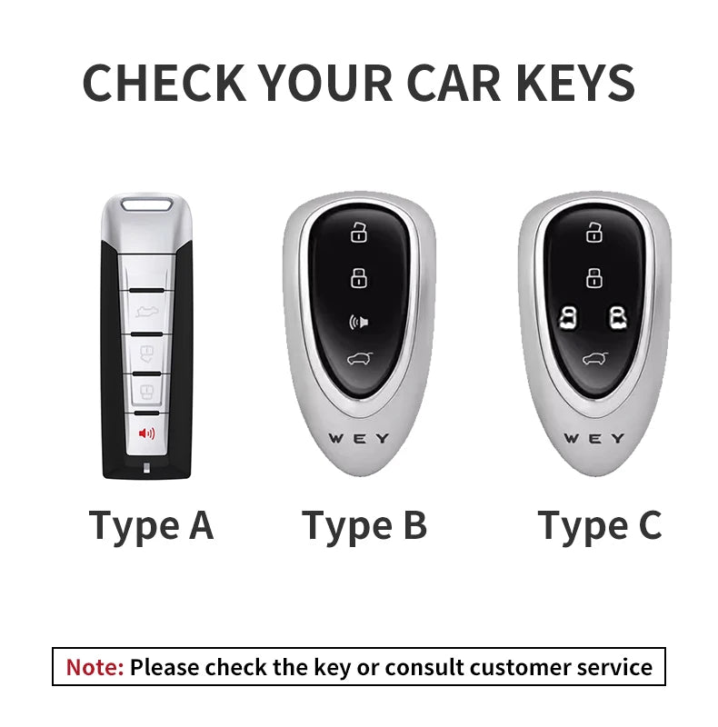 Leather Car Key Fob Cover Compatible with Great Wall GWM WEY Coffee01, Coffee02, WEY-X, WEY-S, WEY-GT, VV7 GT
