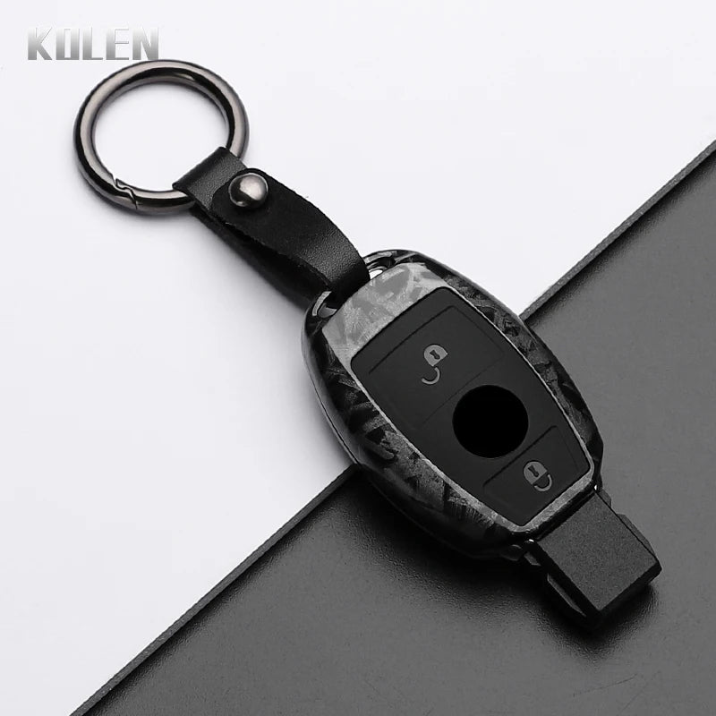 Car Key Cover Compatible with Mercedes-Benz A B C E Class GLS GLA GLK GLC CLS CLA AMG W204 W205 W212 W463 W176 – Carbon Fiber Style