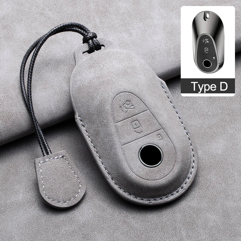 Leather Car Key Cover Compatible with Mercedes-Benz A-Class, C-Class, E-Class, S-Class, G-Class, GLC, CLE, CLA, W177, W205, W213, W222, X167, AMG