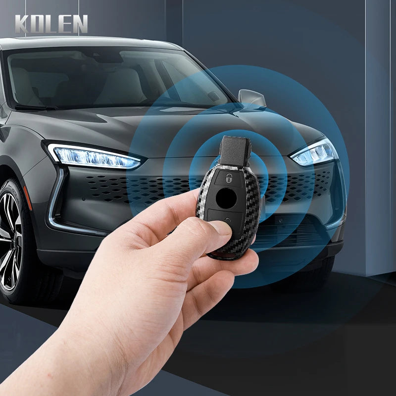 Car Key Cover Compatible with Mercedes-Benz A B C E Class GLS GLA GLK GLC CLS CLA AMG W204 W205 W212 W463 W176 – Carbon Fiber Style