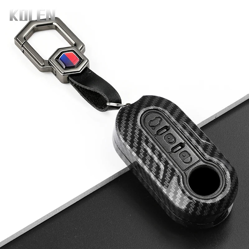 Car Key Cover Compatible with Fiat 500 Ducato Punto Panda; Lancia Musa; Citroen Jumper; Peugeot Boxer – Carbon Fiber Style