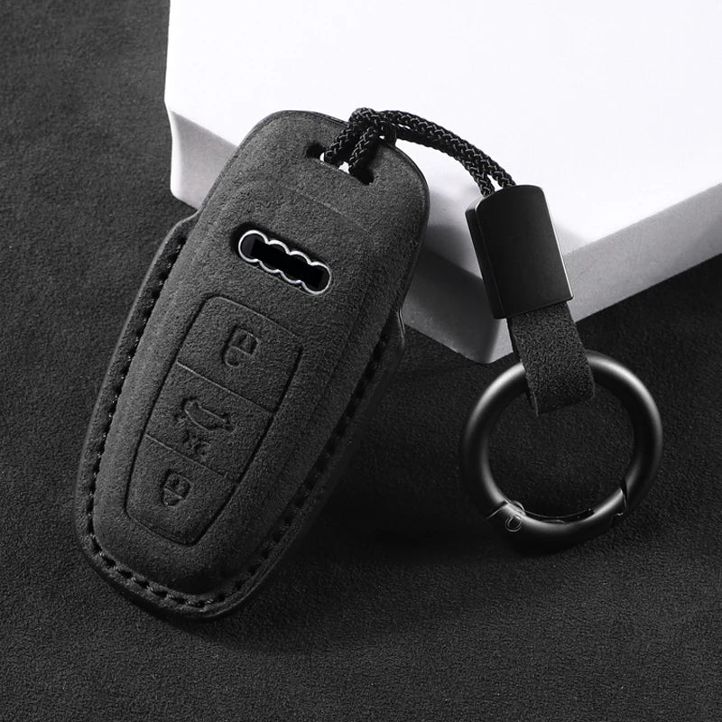 Suede Car Key Cover Compatible with Audi A1, A3, 8V, A4, B8, B9, A5, A6, C7, A7, A8, Q3, Q5, Q7, S4, S6, S7, S8, R8, TT