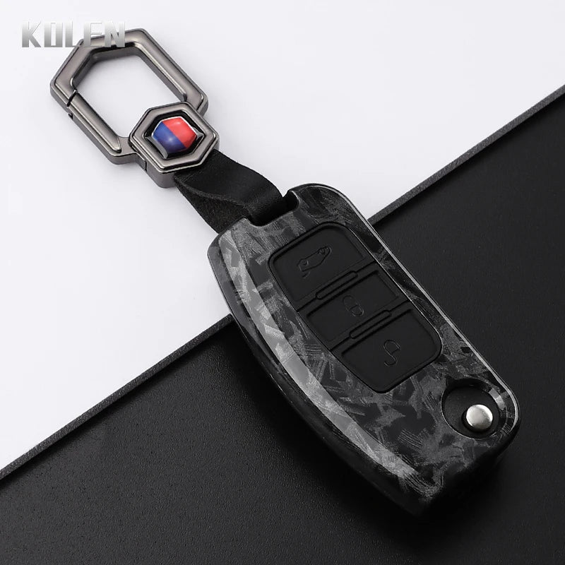 Car Key Cover Compatible with Ford B-Max C-Max Eco Sport Galaxy Fiesta Focus 2 Ecosport Kuga Escape Falcon – Carbon Fiber Style