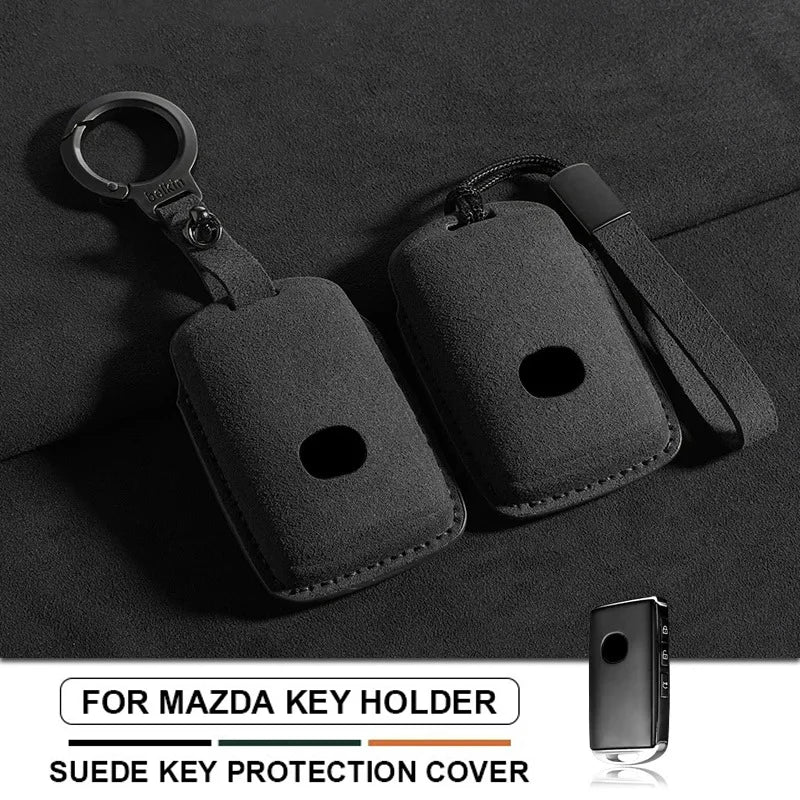 Suede Remote Key Fob Cover Compatible with Mazda 3, 6, Alexa, CX30, CX50, CX60, CX, 3CX4, CX5, CX8, CX9