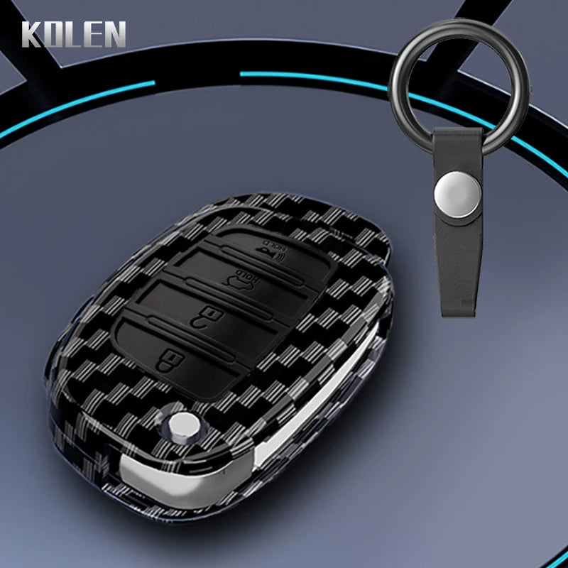 Car Key Cover Compatible with Hyundai Solaris Creta ix25 Kona Tucson Santa Fe Sonata Elantra ix35 i20 HB20 ix45 – Carbon Fiber Style