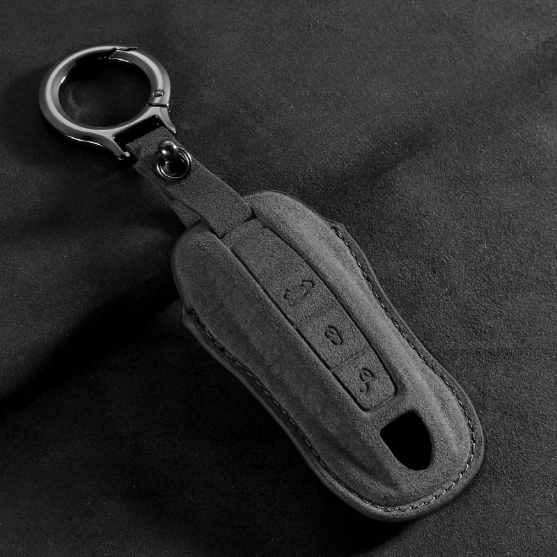 Suede Remote Key Fob Case Compatible with Porsche 958, Macan, 911, Panamera, 996, 991, Boxster, 987, 997, 2019, 2020